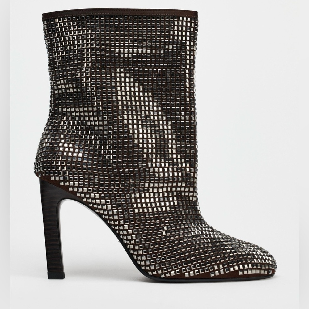NWT ZARA RHINESTONE HEELED ANKLE BOOT - Picture 2 of 9